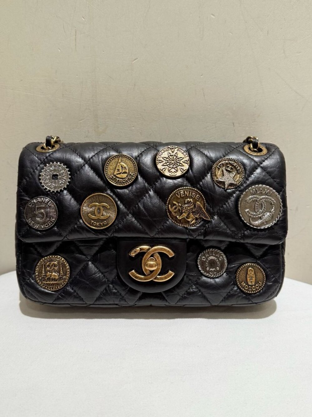 Chanel Classic Flap Medium World Tour Coin Badge Limited Edition Cruise Collecti